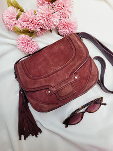 Vintage 90s maroon suede messenger shoulder bag