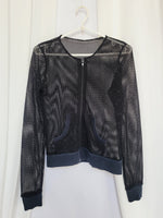 Load image into Gallery viewer, 90s vintage black fishnet sheer zipped sweater jacket
