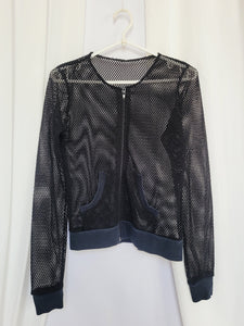 90s vintage black fishnet sheer zipped sweater jacket