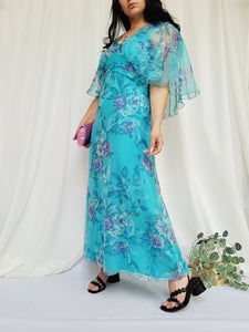 Retro 90s blue floral occasional maxi dress