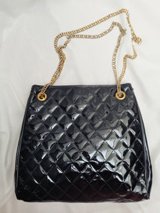 Vintage 90s black square glossy padded chain shoulder bag