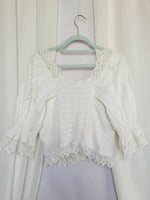 Load image into Gallery viewer, 90s vintage white Milkmaid puff sleeve laces blouse top
