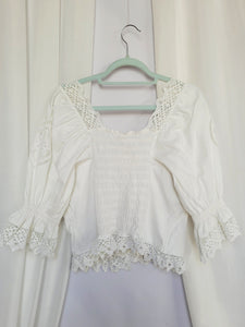 90s vintage white Milkmaid puff sleeve laces blouse top