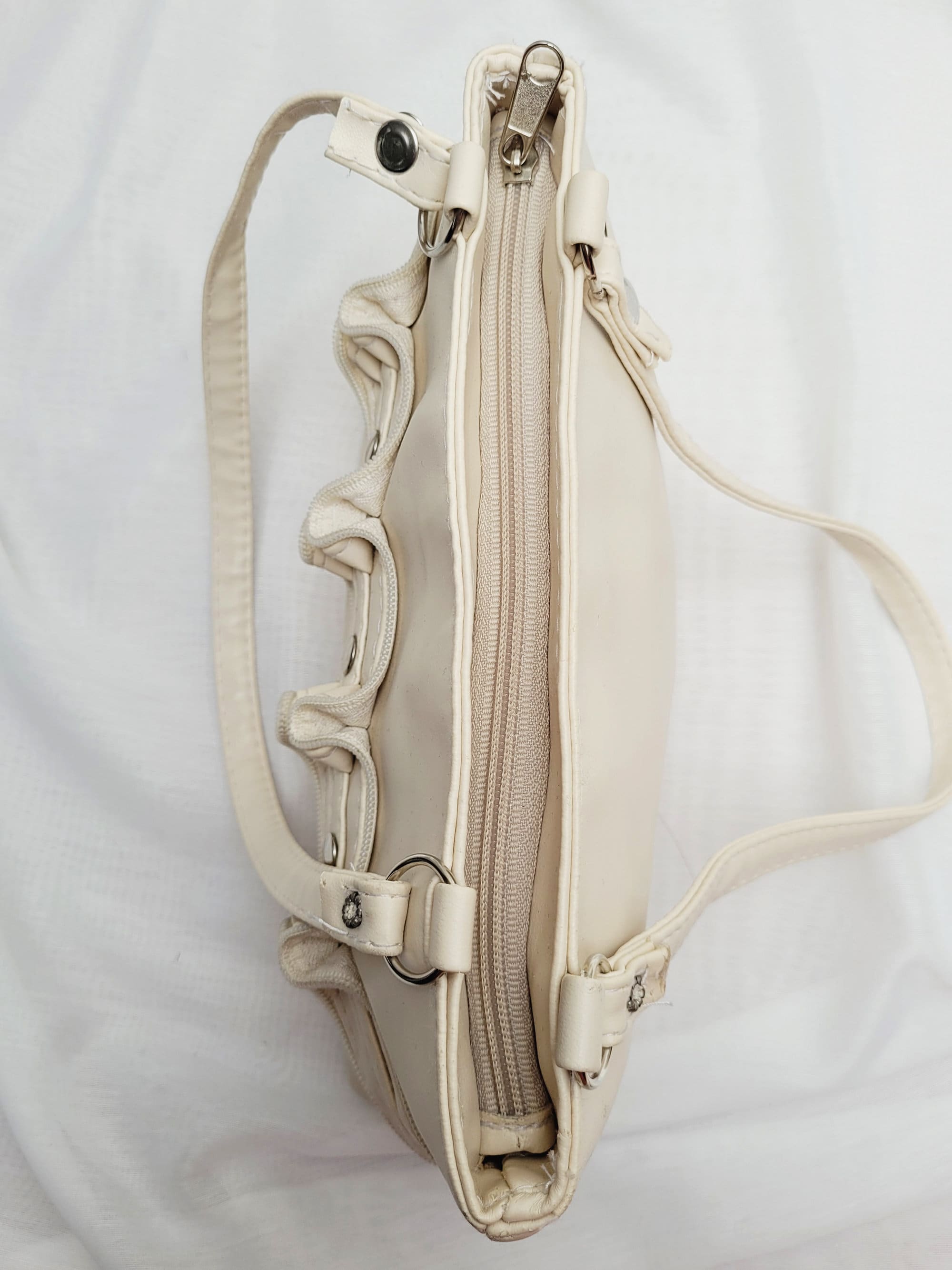 90s Vintage Shoulder Bag/beige Ivory Leather Bag/fashion Bag 