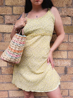 Load image into Gallery viewer, 90s retro yellow floral mesh minimalist summer mini dress
