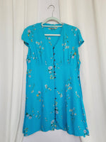 Load image into Gallery viewer, 90s retro blue floral buttons down summer chic mini dress
