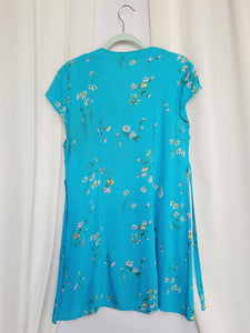 90s retro blue floral buttons down summer chic mini dress
