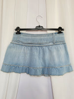 Load image into Gallery viewer, Retro Y2K 00s blue denim ruffle belted mini skirt
