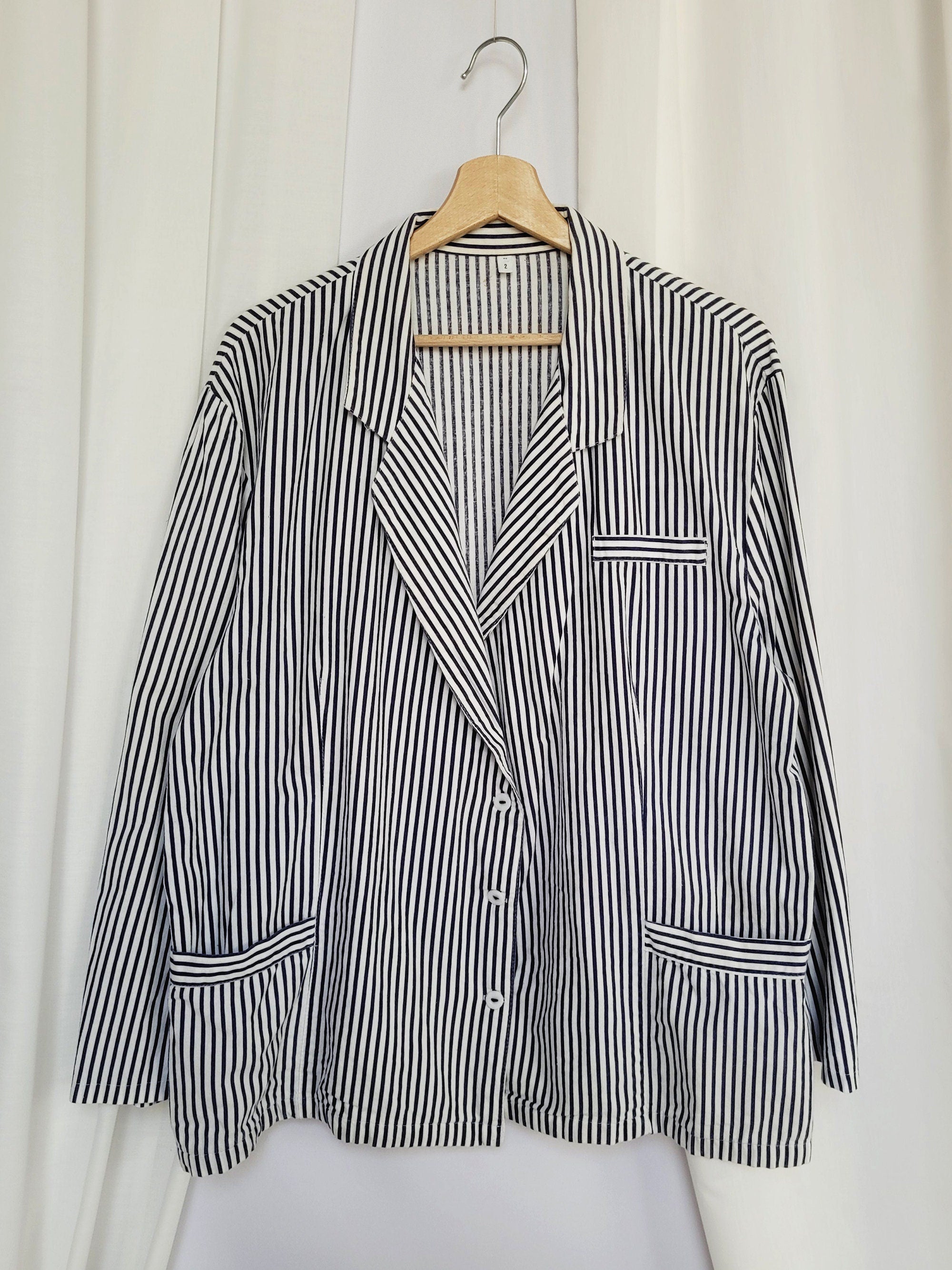 90s retro minimalist blue striped oversized blazer jacket