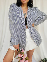 Load image into Gallery viewer, 90s retro minimalist blue striped oversized blazer jacket
