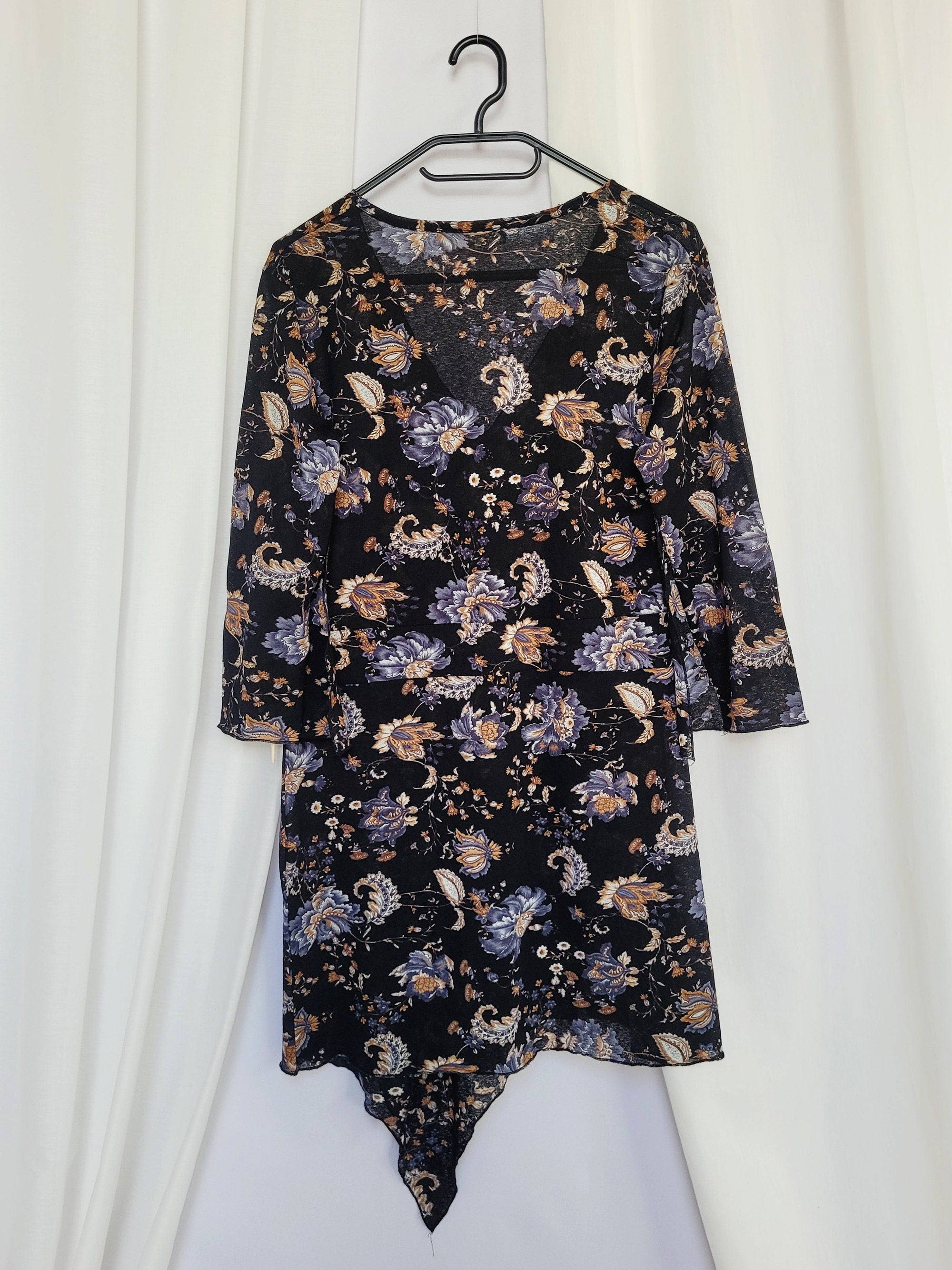 Y2K retro black floral mesh minimalist summer mini dress