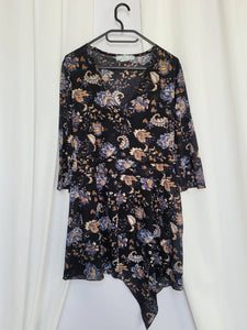 Y2K retro black floral mesh minimalist summer mini dress