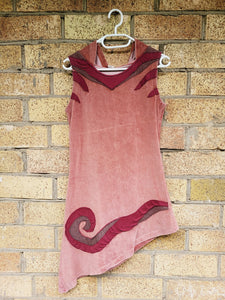 90s retro pink velveteen applique hooded goth mini dress