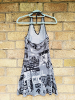 Load image into Gallery viewer, Y2K retro grey digital print minimalist slip halter dress
