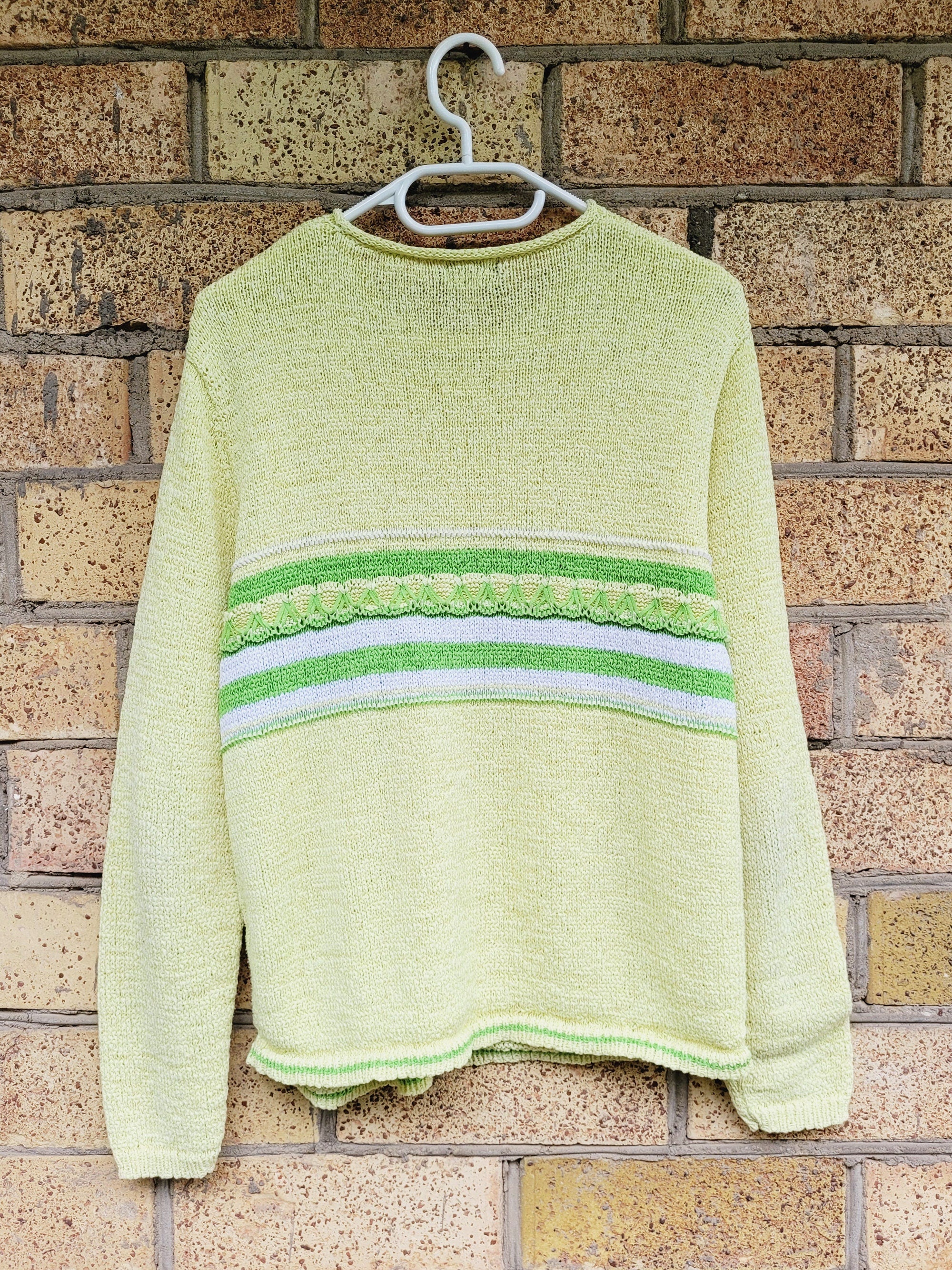 90s green striped knit preppy minimalist jumper top