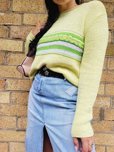 90s green striped knit preppy minimalist jumper top