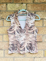 Load image into Gallery viewer, 90s brown minimalist tiger print tank tee top
