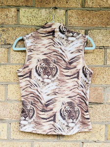 90s brown minimalist tiger print tank tee top