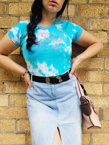 90s blue batik minimalist cotton T-shirt tee top