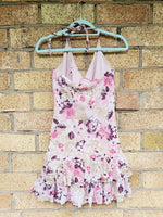 Load image into Gallery viewer, 90s retro pink floral mesh ruffle halter party mini dress
