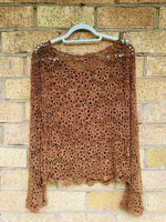 Load image into Gallery viewer, 90s brown sheer knitted minimalist flare sweater jumper
