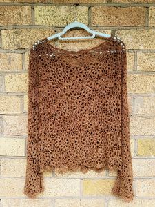 90s brown sheer knitted minimalist flare sweater jumper