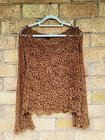 Load image into Gallery viewer, 90s brown sheer knitted minimalist flare sweater jumper
