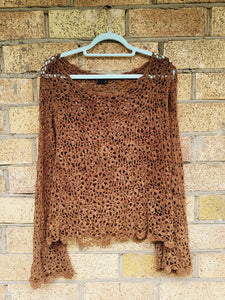 90s brown sheer knitted minimalist flare sweater jumper