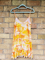 Load image into Gallery viewer, 90s retro orange Hawaiian ruffle minimalist mini slip dress
