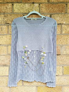 90s dusty blue beaded sequin long sleeves jumper top