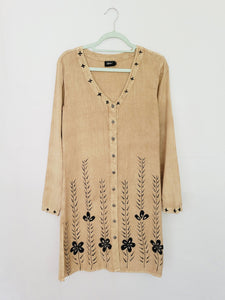 90s retro brown floral embroidery Boho chic mini dress