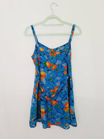 Load image into Gallery viewer, 90s colorful blue pear floral minimalist mini slip dress
