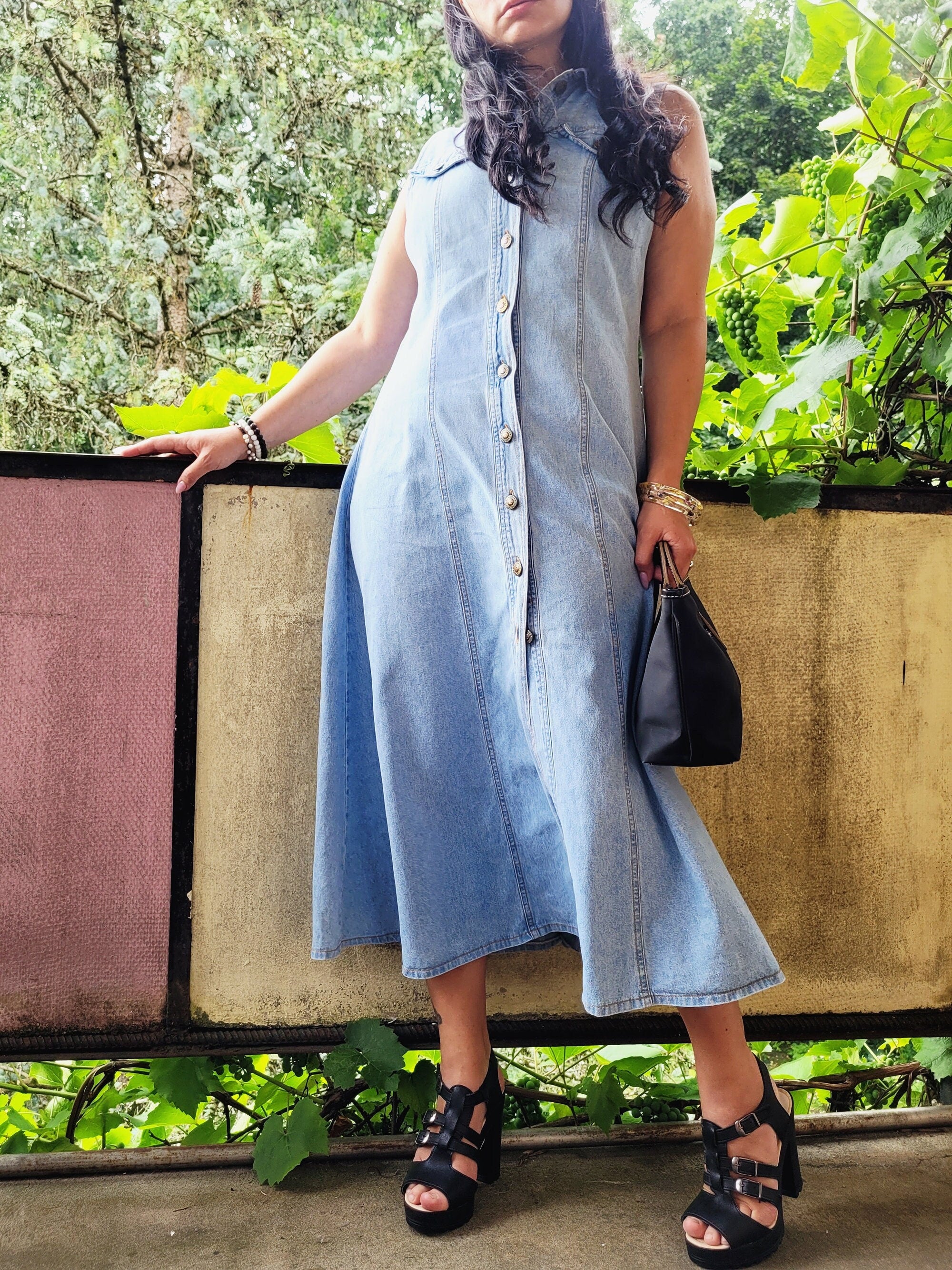 90s Button Down Dress Retro 90s Blue Denim Buttons Down Sleeveless Maxi Dress Mellina 90s Button Down Dress Retro 90s Blue Denim Buttons Down Sleeveless Maxi Dress Mellina