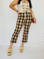 Load image into Gallery viewer, Y2K retro brown checked straight high waist ankle pants
