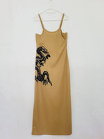 Load image into Gallery viewer, Y2K 00s gold brown dragon print minimalist maxi slip dress
