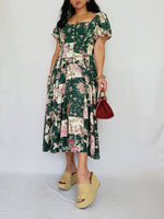 Load image into Gallery viewer, 90s green floral puff sleeve Milkmaid Country maxi dress
