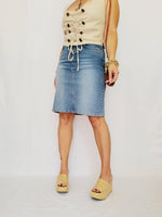 Load image into Gallery viewer, Retro 90s blue denim jeans Western midi pencil skirt
