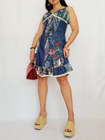 Load image into Gallery viewer, Retro Y2K blue patchwork applique mini slip summer dress

