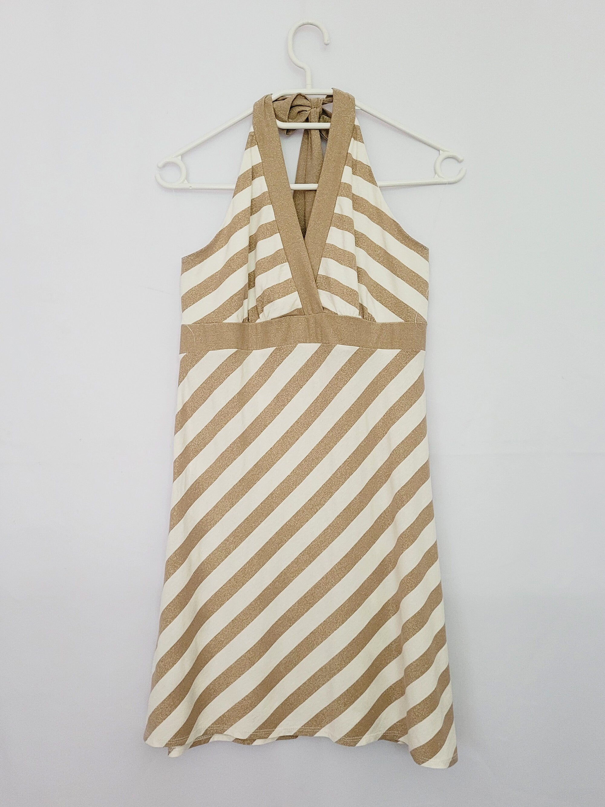 Y2K retro striped shimmer stretch halter party mini dress