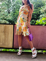 Load image into Gallery viewer, Y2K designer colorful pastel floral minimalist mini slip dress
