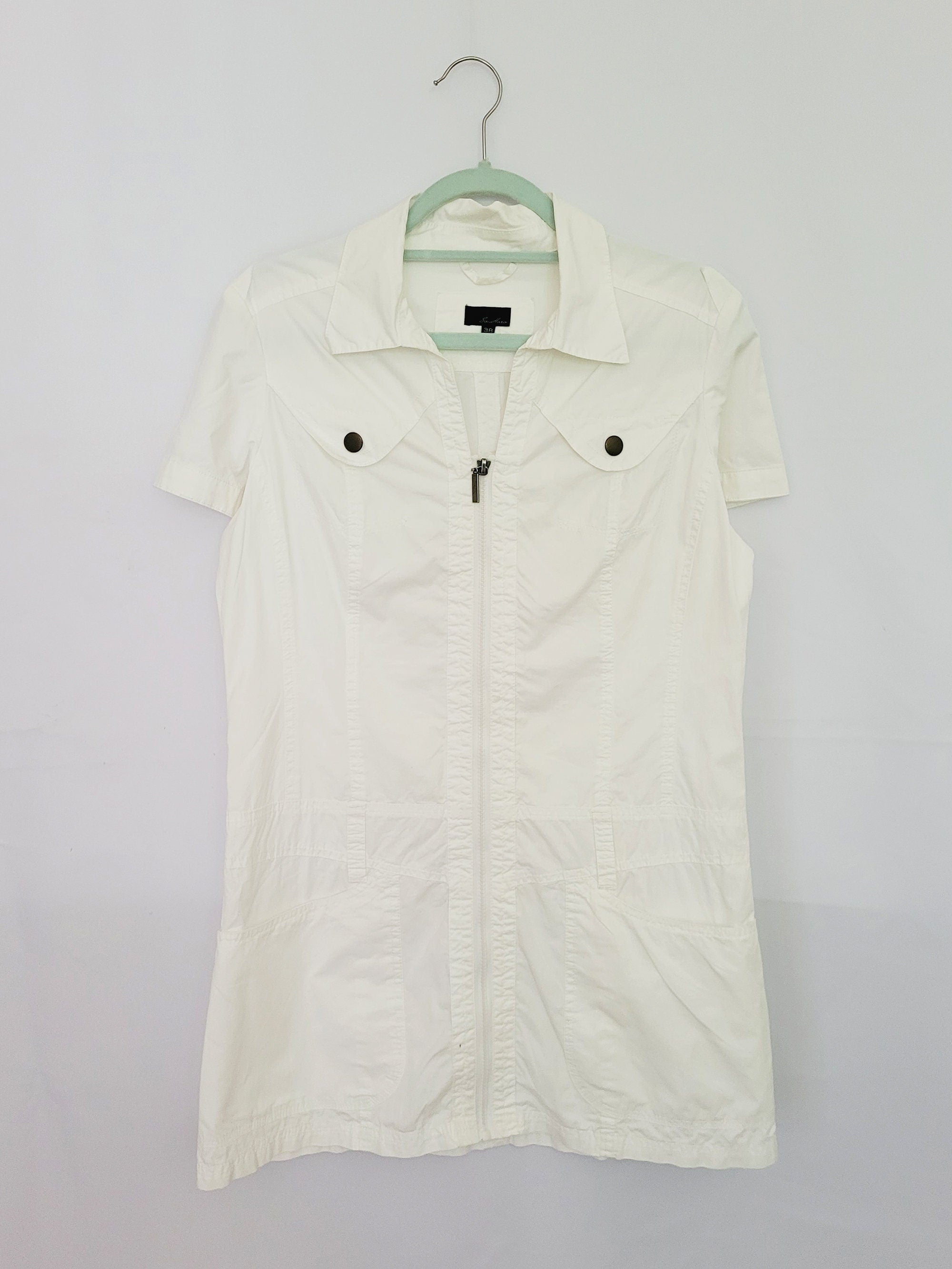 90s vintage minimalist white zipped uniform mini dress