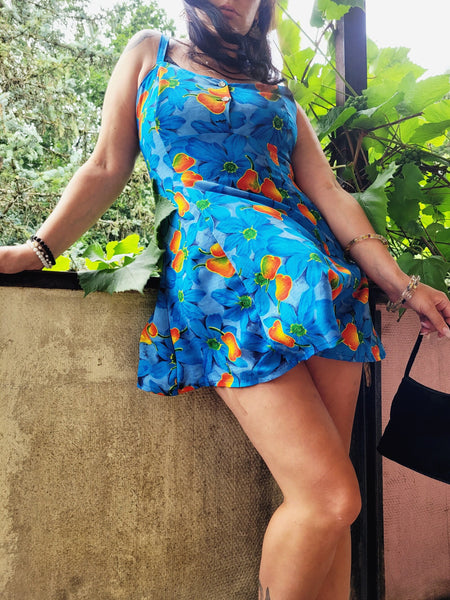 90s colorful blue pear floral minimalist mini slip dress – Mellina Vintage