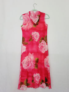 Y2K 00s retro pink floral mesh minimalist hooded midi dress