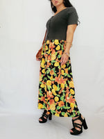 Load image into Gallery viewer, 90s long combo fabric floral minimalist tee maxi dress
