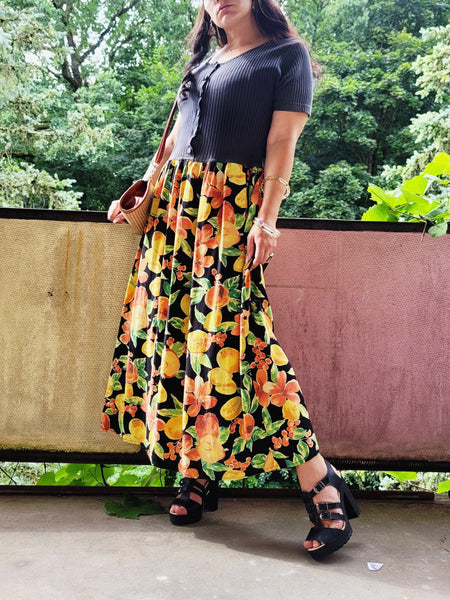 90s long combo fabric floral minimalist tee maxi dress Mellina Vintage 90s long combo fabric floral minimalist tee maxi dress Mellina Vintage