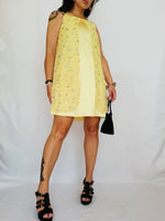 Load image into Gallery viewer, 90s retro yellow layered floral minimalist mini slip dress
