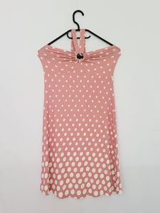 Y2K retro pink polka dot stretch halter party mini dress