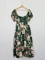 Load image into Gallery viewer, 90s green floral puff sleeve Milkmaid Country maxi dress
