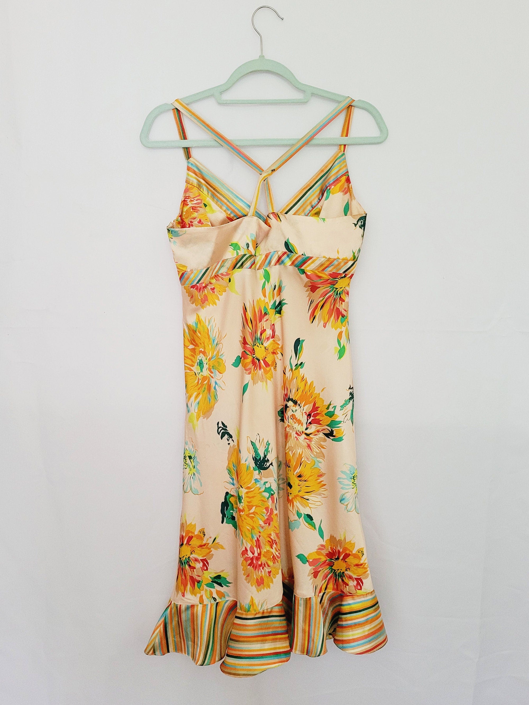 Y2K designer colorful pastel floral minimalist mini slip dress