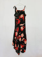 Load image into Gallery viewer, Retro 90s black red floral drape occasional midi dress
